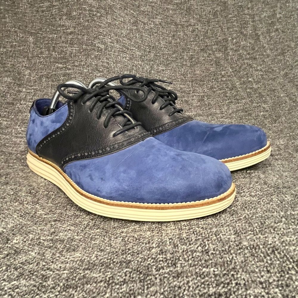 Cole Haan Mens 10 Shoes Blue Black Oxford Saddle Dress Suede Grand Zero 0s